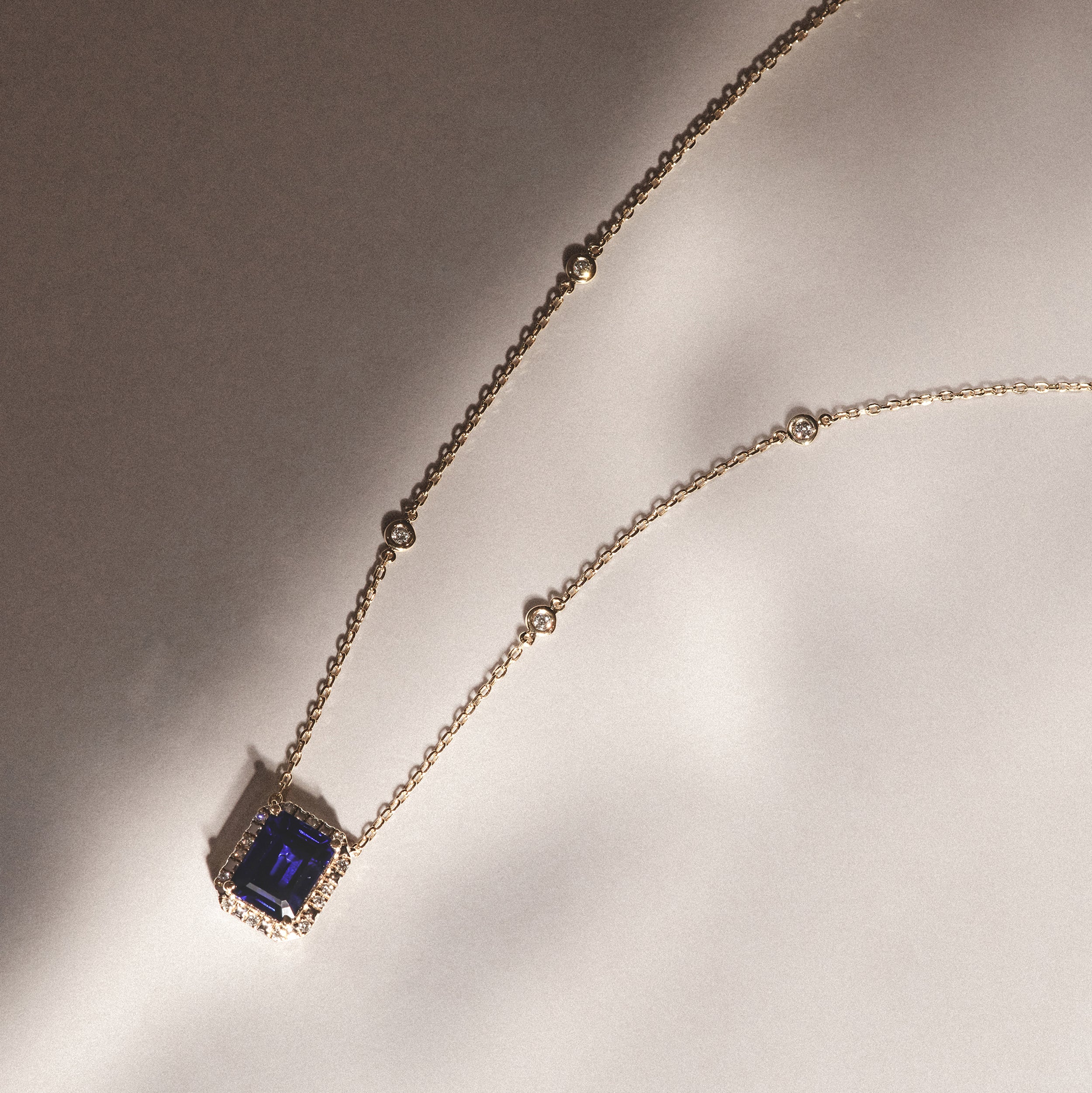 Astra 2.00ct Lab Sapphire and Diamond Halo Octagon Cut Necklace in 18K Gold Vermeil